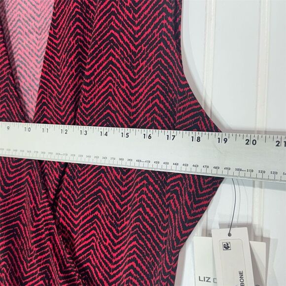 Liz Claiborne XL Sleeveless Faux Wrap Blouse Red Herringbone Geo Top NWT - Picture 4 of 8